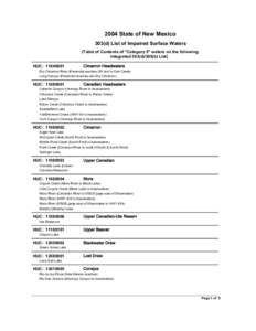 2004 State of New Mexico 303(d) List of Impaired Surface Waters (Table of Contents of 
