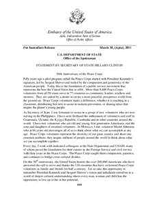 Embassy of the United States of America Apia, Independent State of Samoa Office of Public Affairs For Immediate Release  March 30, (Apia), 2011