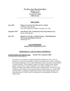 The Hon. Isaac Borenstein (Ret.) Attorney at Law 77 Elgin Street Newton, MA[removed]removed] _____________________________________________________