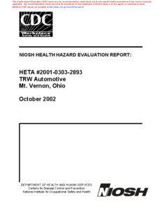 HHE Report No. HETA[removed], TRW Automotive, Mt. Vernon, Ohio