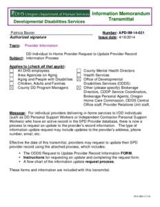 Developmental Disabilities Services Patricia Baxter Authorized signature Topic:  Information Memorandum