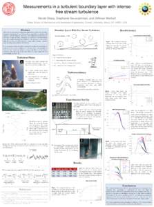 Measurements in a turbulent boundary layer with intense free stream turbulence Nicole Sharp, Stephanie Neuscamman, and Zellman Warhaft Sibley School of Mechanical and Aerospace Engineering, Cornell University, Ithaca, NY