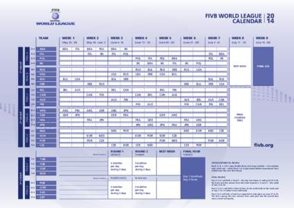 FIVB WORLD LEAGUE CALENDAR POOL B POOL D POOL E