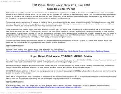 FDA Patient Safety News: Show #16, June 2003