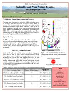 Idaho State Department of Agriculture  Regional Ground Water Pesticide Detections 2008 Sampling Results Gary Bahr and Kathryn Dallas Elliott ISDA Technical Results Summary #41