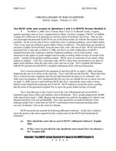 FIRST DAY  SECTION ONE VIRGINIA BOARD OF BAR EXAMINERS Norfolk, Virginia - February 23, 2010