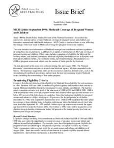 Issue Brief Health Policy Studies Division September 1996 MCH Update September 1996: Medicaid Coverage of Pregnant Women and Children