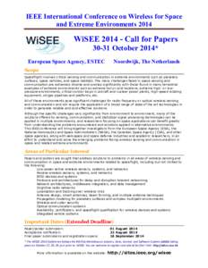 IEEE International Conference on Wireless for Space and Extreme Environments 2014