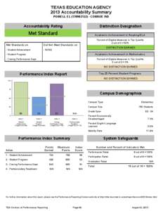 TEXAS EDUCATION AGENCY 2013 Accountability Summary POWELL EL[removed]CONROE ISD