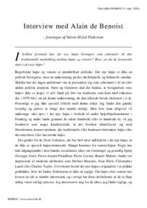 Tidsskriftet NOMOS 3:1 (septInterview med Alain de Benoist - foretaget af Søren Hviid Pedersen  I