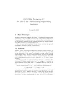 CSCI 3155: Recitation # 7 Set Theory for Understanding Programming Languages October 15, 