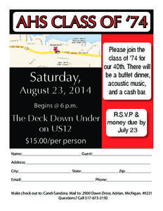 AHS CLASS OF ‘74 The Deck Down Under Saturday,