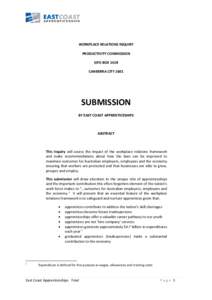 Submission 27 - East Coast Apprenticeships - Workplace Relations Framework - Public inquiry