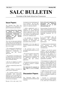 Vol. 3 No. 2  December 1998 SALC BULLETIN Newsletter of the South African Law Commission