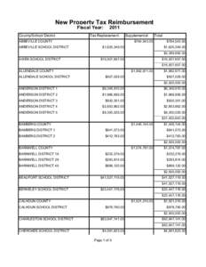 New Property Tax Reimbursement Fiscal Year: County/School District 2011