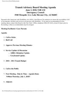 Lake Havasu / Geography of Arizona / Agenda / Minutes / Geography of the United States / Arizona / Meetings / Parliamentary procedure / Lower Colorado River Valley