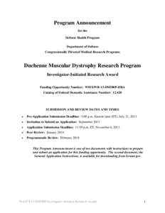 Program Announcement for the Defense Health Program Department of Defense Congressionally Directed Medical Research Programs