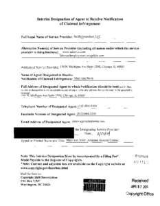 Interim Designation of Agent to Receive Notification of Claimed Infringement Full Legal Name of Service Provider: SmithAmundsen LLC ----------------~