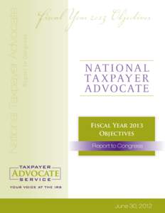 National Taxpayer Advocate  Fiscal Year 2013 Objectives NAT I O NA L TA X PAY E R ADVOCATE
