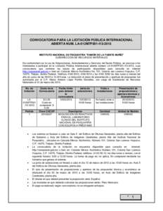 CONVOCATORIA PARA LA LICITACIÓN PÚBLICA INTERNACIONAL ABIERTA NUM. LA-012M7F001-I13-2013 INSTITUTO NACIONAL DE PSIQUIATRÍA 