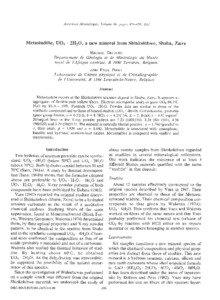 American Mineralogist, Volume 68, pages[removed], 1983  Metastudtite, UOa . 2H2O, a new mineral from Shinkolobwe,Shaba, Zaire