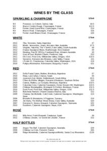 WINES BY THE GLASS SPARKLING & CHAMPAGNE NV NV NV NV