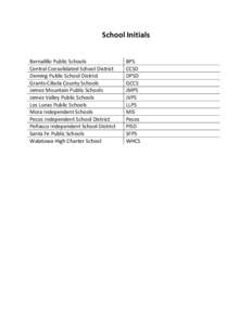 School Initials Bernalillo Public Schools Central Consolidated School District Deming Public School District Grants-Cibola County Schools Jemez Mountain Public Schools