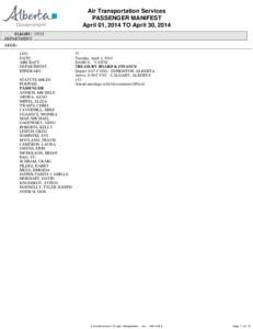 Treasury Board and Finance - Air Transportation Service - Passenger Manifest - April 2014