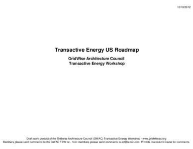 Transactive Energy US Roadmap GridWise Architecture Council Transactive Energy Workshop