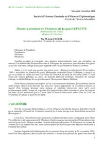 http://www.asmp.fr - Académie des Sciences morales et politiques.  Mercredi 13 octobre 2004 Société d’Histoire Générale et d’Histoire Diplomatique Cercle de l’Union Interalliée