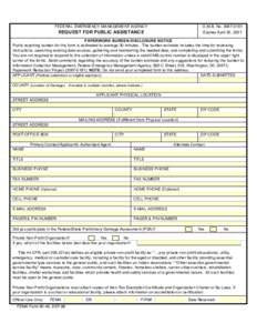FEDERAL EMERGENCY MANAGEMENT AGENCY  O.M.B. NoExpires April 30, 2001  REQUEST FOR PUBLIC ASSISTANCE