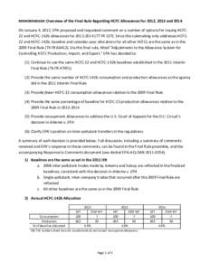 MEMORANDUM: Overview of the Final Rule Regarding HCFC Allowances for 2012, 2013 and 2014
