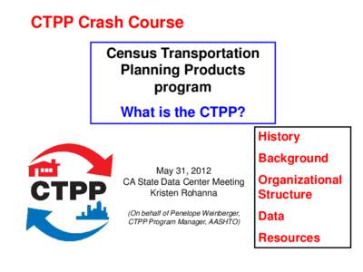 CTPP Crash Course Census Transportation Planning Products program What is the CTPP? History