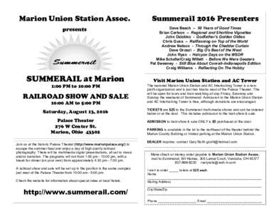 Marion Union Station Assoc.  Summerail 2016 Presenters presents