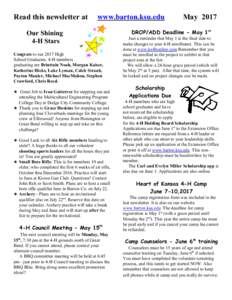 Read this newsletter at  www.barton.ksu.edu Our Shining 4-H Stars