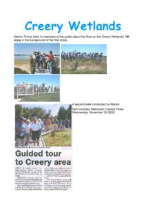 Creery Wetlands Marion Timms talks to members of the public about the flora on the Creery Wetlands. NB algae in the background of the first photo. A second walk conducted by Marion Item courtesy Mandurah Coastal Times