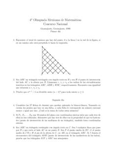 4a Olimpiada Mexicana de Matem´aticas Concurso Nacional Guanajuato, Guanajuato, 1990 Primer d´ıa  1. Encuentre el total de caminos que hay del punto A a la l´ınea l en la red de la figura, si