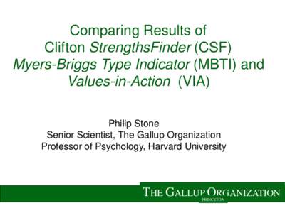 Psychology / Personality tests / MyersBriggs Type Indicator / Gallup