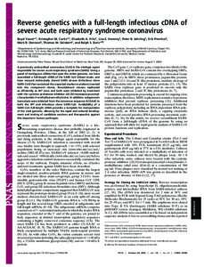 Reverse genetics with a full-length infectious cDNA of severe acute respiratory syndrome coronavirus Boyd Yount*†, Kristopher M. Curtis*†, Elizabeth A. Fritz‡, Lisa E. Hensley‡, Peter B. Jahrling‡, Erik Prentic