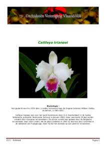 Cattleya trianaei  Etymologie : Het geslacht werd in 1824 door J.Lindley vernoemd naar de Engelse botanist William Cattley uit BarnetCattleya trianaei was voor het eerst beschreven door H.G. Reichenbach in 
