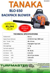 TAN-BLO650  BLO 650 BACKPACK BLOWER Retail/Nett Price: