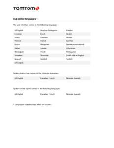 Supported languages * The user interface comes in the following languages: US English  Brazilian Portuguese