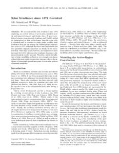 GEOPHYSICAL RESEARCH LETTERS, VOL. 25, NO. 3, PAGES[removed], FEBRUARY 1, 1998  Solar Irradiance since 1874 Revisited S.K. Solanki and M. Fligge Institute of Astronomy, ETH-Zentrum, CH-8092 Z¨ urich, Switzerland