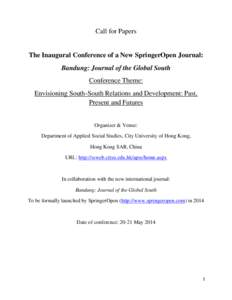 Call for Papers  The Inaugural Conference of a New SpringerOpen Journal:
