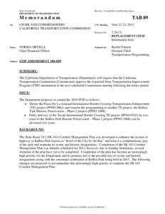 State of California DEPARTMENT OF TRANSPORTATION Business, Transportation and Housing Agency  Memorandum