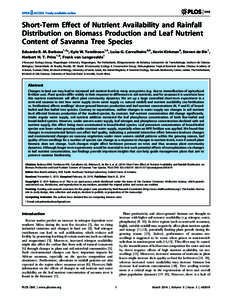 Short-Term Effect of Nutrient Availability and Rainfall Distribution on Biomass Production and Leaf Nutrient Content of Savanna Tree Species Eduardo R. M. Barbosa1,2*, Kyle W. Tomlinson1,3, Luı´sa G. Carvalheiro4,5, Ke