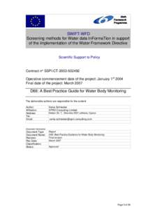 Sixth Framework Programme SWIFT-WFD Screening methods for Water data InFormaTion in support