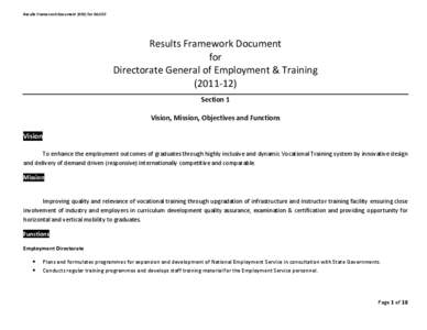 Results Framework Document (RFD) for DGE&T  Results Framework Document for Directorate General of Employment & Training[removed])