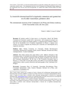 Víctor Jeifets y Lazar Jeifets, La inserción internacional de la izquierda comunista anti-gomecista en el exilio venezolano, primeros años - The international insertion of the Communist Left-Wing anti-Gómez tendency 