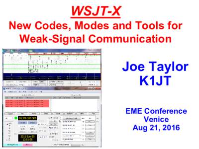 WSJT-X New Codes, Modes and Tools for Weak-Signal Communication Joe Taylor K1JT